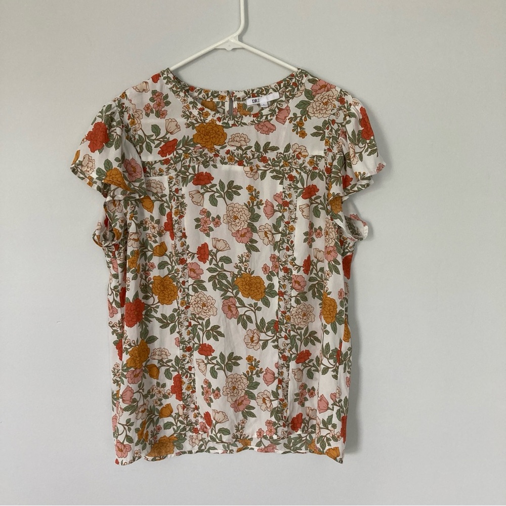 Floral Print Top w/ Ruffle Sleeves | Large